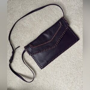 Sondra Roberts Leather Whipstitch Crossbody Clutch Purple Boho Envelope Bag